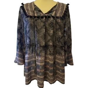 Weavers Boho Peasant Blouse with Tassel Ties, Women's Size Medium